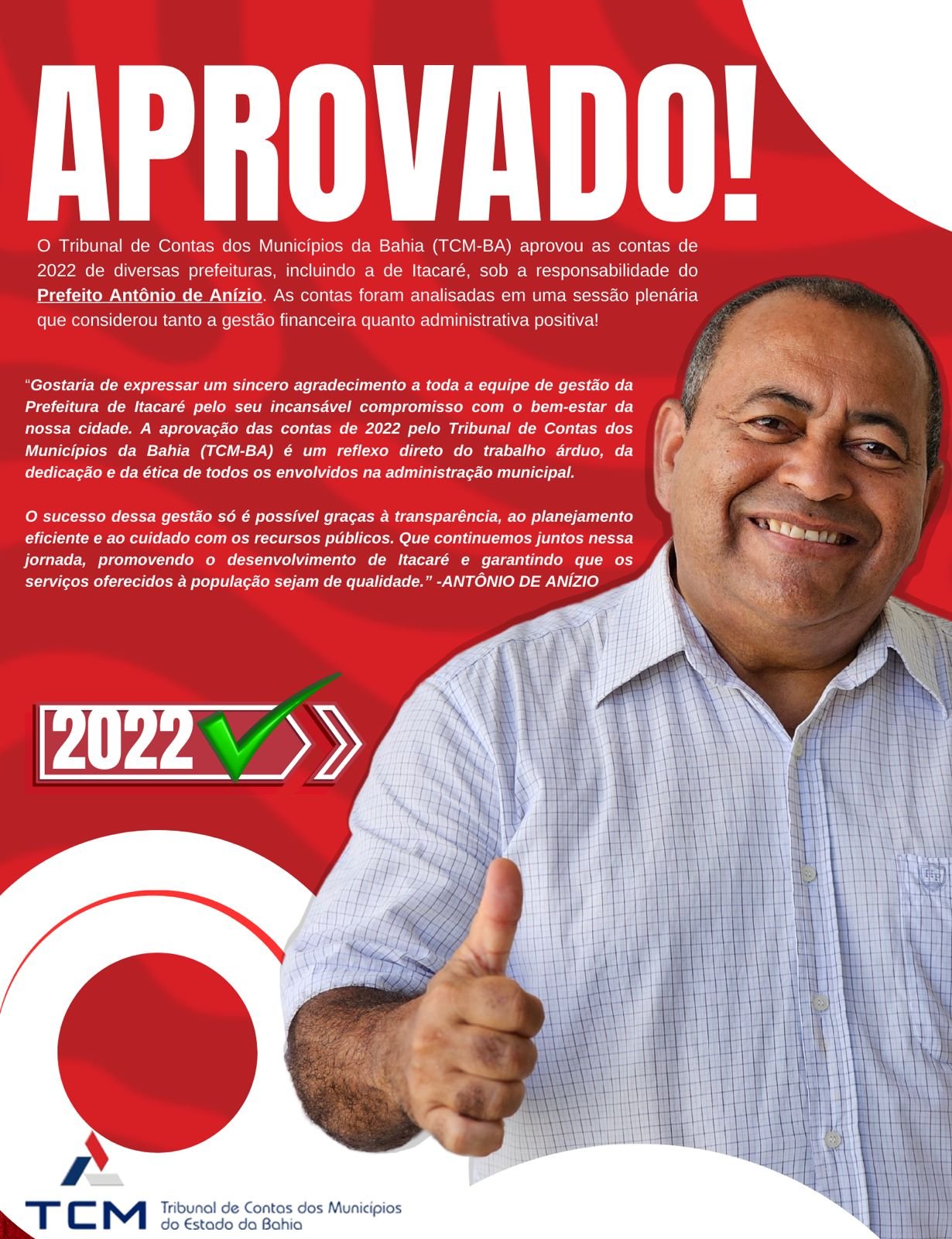 Contas da Prefeitura de Itacaré aprovadas!✅